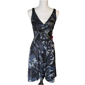NWT Eva Franco Brocade Dress Navy Floral Multi Tone Size 4 Fit‎ & Flare $198
